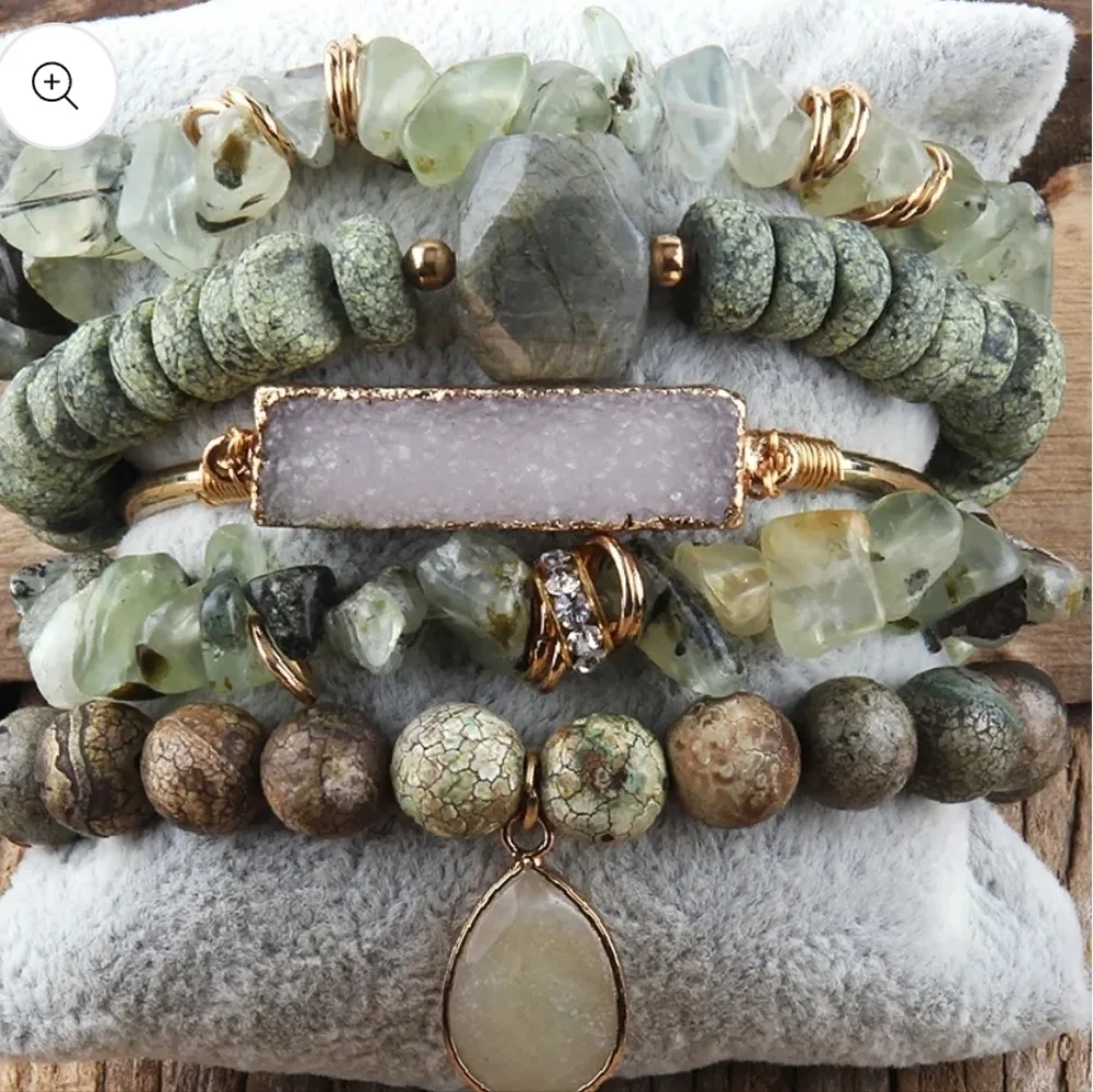Druzy Dreams Stack Bracelets Set In Green - Picture 2 of 8